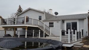 Elk Grove Village, IL Above Ground Pool Deck Using Trex Transcend Composite Decking And Railing With Step And Rail Lighting